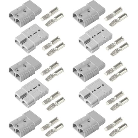 10 pcs. Connecteur Anderson 50A 600V, Connecteur de Batterie à Déconnexion Rapide, Connecteur de Courant Fort pour Voitures, Caravanes, Bateaux, Systèmes Solaires, Gris (1/5)