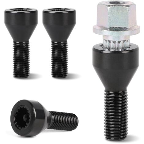 4 x Goujon de Roue M12 x 1,5 mm avec un Écrou de Sécurité Compatible avec B-M-W E46 E87 E90 E60 (OE : 36136764057, 36131180882, 36136786419) (1/5)