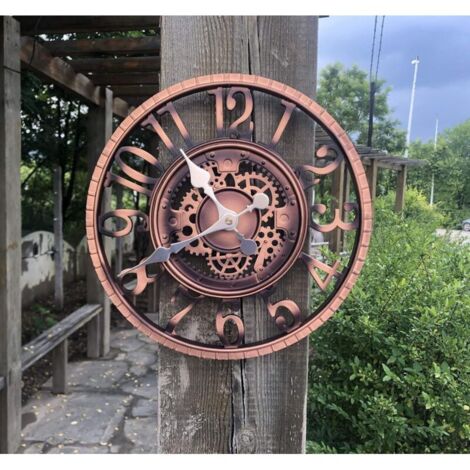 Grande horloge de jardin rétro – résistante aux intempéries – horloge de salle de bain – décoration vintage – silencieuse