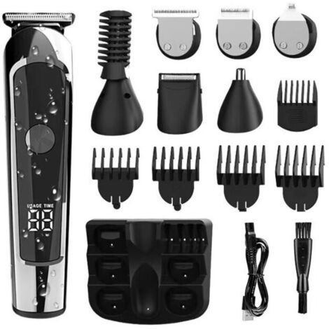 Tondeuse Cheveux Homme Professionnel,6 en 1 Tondeuse Barbe Nez Oreilles Cadeau Homme,Rasoir Electriques protégé avec Peignes de Guidage et Écran à LED,Kit de Toilettage Tout en 1,Rechargeable USB