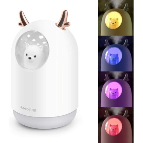 Mini humidificateur 300 ml, silencieux, avec lumières LED, humidificateur de bureau USB, arrêt automatique en cas de manque d'eau, pour la maison, la chambre ou le bureau. (1/5)