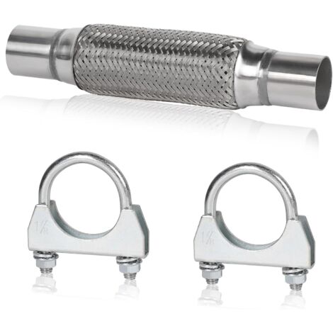 Tuyau d'échappement Flexible de 45 mm, Raccord de Tuyau en Acier Inoxydable 200mm x 300 mm avec 2 Colliers de Serrage, Pièces de Montage pour Echappement Voiture (1/5)