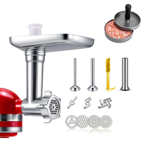 Accessoires de broyeur alimentaire en métal pour batteurs sur socle KitchenAid, poussoir à saucisses comprenant deux tubes de remplissage de saucisses, fixation parfaite et durable pour mélangeurs Kit (1/5)