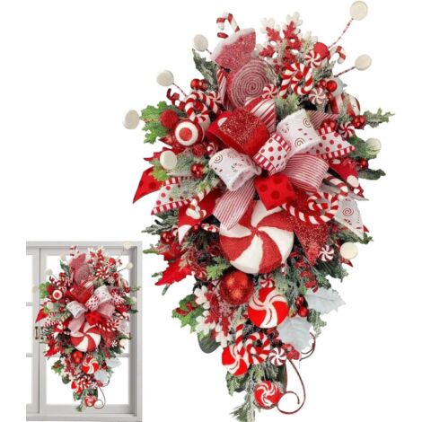 Swag de canne à sucre de Noël Swag artificiel de bonbons rouges et blancs pour la décoration - Couronnes d'arbres à l'envers pour la décoration extérieure du jardin de la maison et les murs d'Hallowe (1/5)