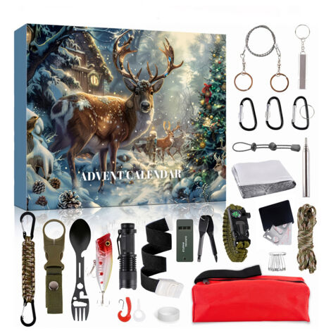 Redroad – Coffret de secours calendrier de l'Avent pour hommes – 24 outils de survie – Lampe de poche – Cordon de parachute – Conception portable (1/5)