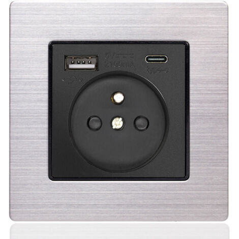 Coocheer – Multiprise Type 86 16A avec 2 prises et 1 port USB – Acier inoxydable noir – Installation horizontale ou verticale – Sécurisée avec protège-fiches