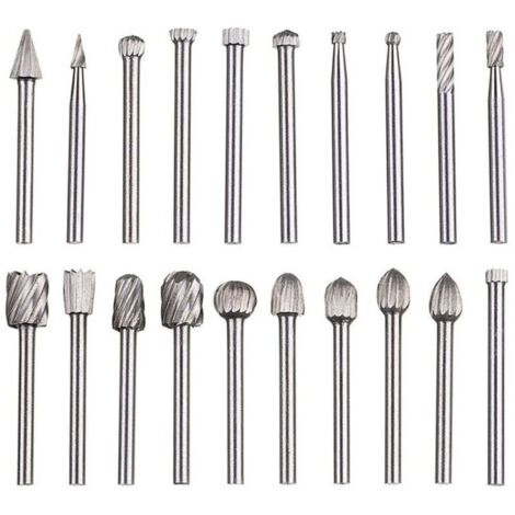 Lime rotative 20 pices, jeu de limes en carbure,ttes de lime rotatives HSS, outil rotatif ,outil rotatif tige de 1/8\" (3 mm) pour meuleuse, travail bois, polissage des mtaux, gravure, perage (1/4)
