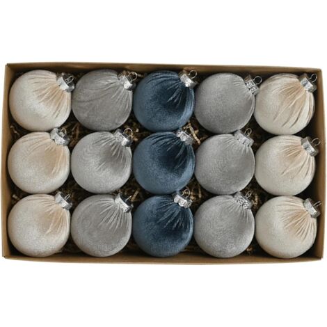 15 pièces Boules de Noël (vert/bleu), Boules de Velours de 3,15 Pouces dans Une boîte Cadeau Boules de Noël décoratives floquées avec Anneau de Suspension pour décorations de Noël Cadeau Boules de Noë (1/5)