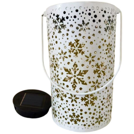 Lampe de projection de flocon de neige, lanterne solaire de Noël, lampe LED, lanterne suspendue en métal blanc, lumières solaires décoratives pour porche de Noël, jardin, décoration extérieure, lanter (1/5)