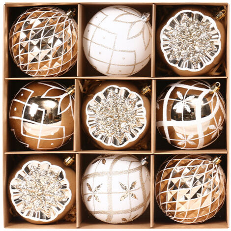 Décorations de Noël 10 cm/9 boules de Noël peintes de qualité supérieure, coffret cadeau, boules de Noël pour sapin de Noël, décorations de Noël DIY, pendentifs pour sapin de Noël, boules de Noël fest (1/5)