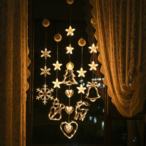 Flocon de Neige de Noël LED Lumière Ventouse Père Noël Bonhomme de Neige Starlight Arbre de Noël Pendentif Maison Fenêtre Décoration Lumières 6 Pièces (1/4)