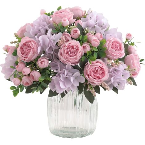 Bouquet de 4 pivoines roses artificielles pour décoration de salon ou de maison (1/5)