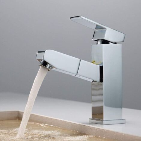 Mitigeur Mitigeur de lavabo de cuisine extractible Évier pivotant à 360° Robinet chaud et froid Robinet filtre pour lavabo de salle de bain en laiton chromé Robinet cascade télescopique (1/3)