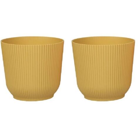 Pots de Fleurs Mats Pots de Plantes Ronds en Plastique Durables et Légers pour Salon et Salle à Manger - 2 pièces (Moutarde, 14 cm) (1/5)