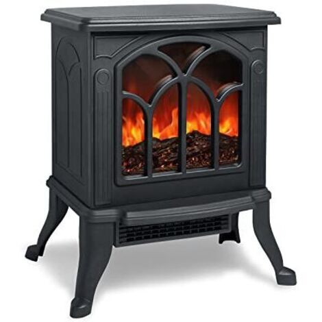 Cheminée électrique avec chauffage et feu de bois Cheminée électrique LED effet flamme poêle à économie d'énergie 750 W/1500 W fonction de chauffage commutable – Noir (1/5)