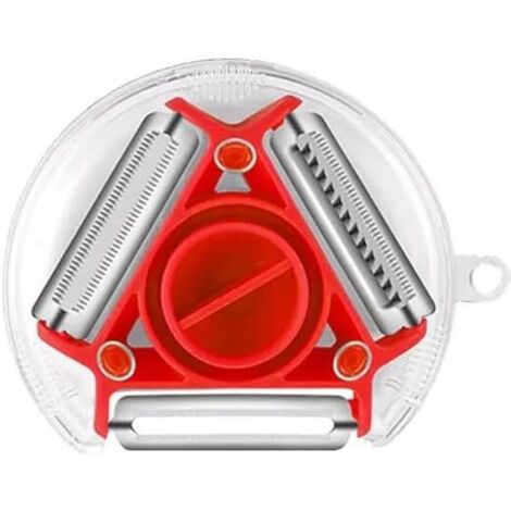 Éplucheur rotatif 3 en 1, éplucheur de pommes de terre multifonctionnel en acier inoxydable, râpe, hachoir, éplucheur de légumes et de fruits (rouge) (1/5)