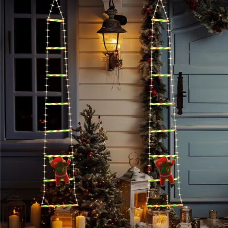 Lot de 2 lumières de Noël LED – Échelle décorative de Noël de 1,5 m avec Père Noël, lumières décoratives de Noël pour intérieur, extérieur, fenêtre, jardin, maison, mur, décoration d'arbre de Noël (mu (1/5)