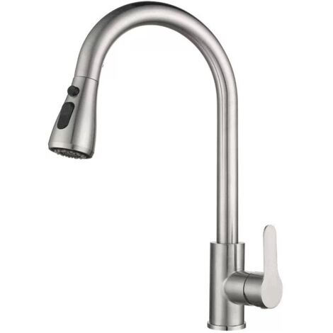 Robinet de cuisine avec pommeau de douche - Mitigeur de cuisine avec bec pivotant à 360°, 4 modes de pulvérisation, arc élevé, robinet en acier inoxydable pour éviers de cuisine monotrou (1/4)