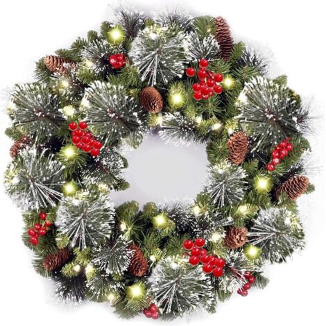 Couronne de Noël en épicéa avec lumière LED à suspendre pour porte d'entrée, décoration de Noël pour intérieur et extérieur,Idéal pour les décorations de vacances et les réunions de famille,pas de plu (1/5)