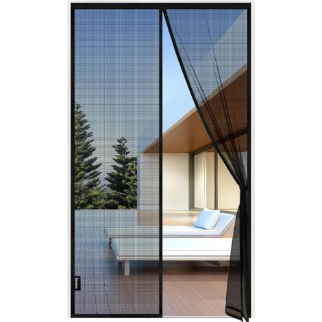 Moustiquaire Porte Fenêtre, 110 x 220 CM - Maille Fine NOIRE Rideau Anti Mouche, Se Ferme Tout Seul, La Bande au Sommet du Volet Magnétique a Été Élargie à 3,8 CM (1/5)