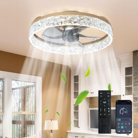 Ventilateurs de plafond avec lumières et télécommande : 16 pouces de ventilateur de plafond à profil bas avec 6 vitesses et 3CCT 3000-6500K dimmable Led Fandelier pour chambre à coucher - Gold (1/5)