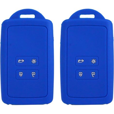 Lot de 2 Coques de clé de Voiture pour Renault Clio Megane Koleos Kadjar Kangoo Twingo Talisman Captur Espace Dacia Duster Coque- Coque de clé en Silicone - 4 Boutons (Bleu-2 pièces) (1/2)