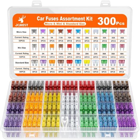 300Pcs Fusible Voiture Set, 160 Mini Fusible Auto + 90 Moyenne Fusible Automobile + 50 Micro Fusible + Extracteur - pour Voiture/RV/Camion/Moto (2A 3A 5A 7.5A 10A 15A 20A 25A 30A 35A 40A) (1/5)