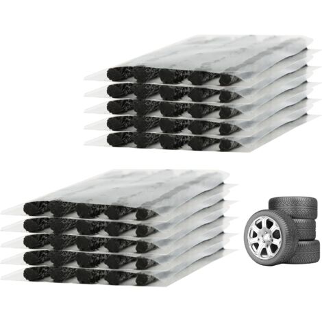 50 Pièces Bandes de Réparation de Pneu, Kit Reparation Pneu Voiture Noir Bande de Réparation de Pneu Meche Pneu Crevaison pour Usage d'Urgence Kit de Réparation de Pneus pour Voitures, Motos (1/5)