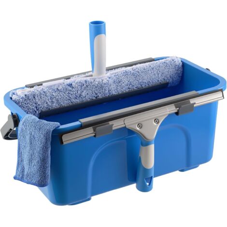 Kit de Nettoyage de Vitres, 7 Pièces, Inclure Seau 12L, Raclette Silicone, Brosse Microfibre, Chiffon, Lave Vitre Professionnel pour Usage Domestique et Commercial