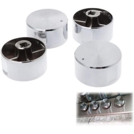 Lot de 4 Boutons de Cuisinière à Gaz - Aspect Acier Inoxydable, Commande en Plastique, Ronds en Alliage d'Aluminium - Poignées de Table de Cuisson à Gaz, Accessoires (1/4)
