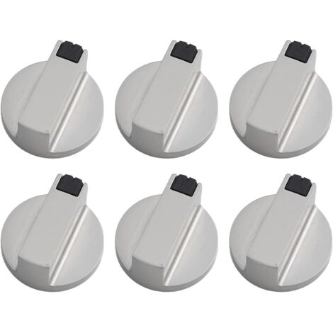Lot de 6 boutons de commande rotatifs en métal pour cuisinière à gaz, fours électriques et cuisinières – Boutons de rechange d'arbre de 6 mm, finition argentée, compatibles avec les foyers (1/4)