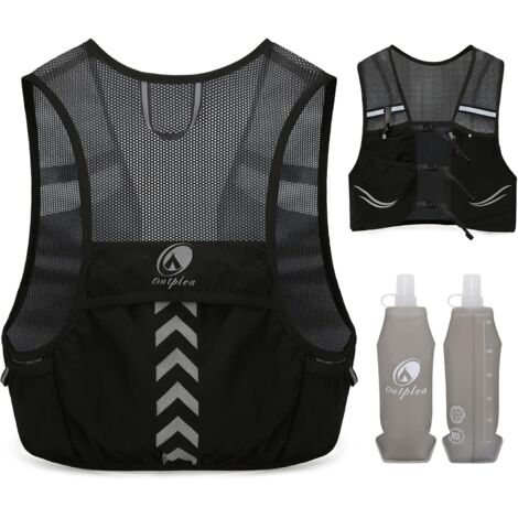 Gilet Hydratation avec 2pcs 500ml Bouteilles d‘Eau Douce, Ultra Léger Gilet Trail Running Femme Homme, Réglable Sac Hydratation Running pour Randonnée Course à Pied Sport, Noir, M (1/5)