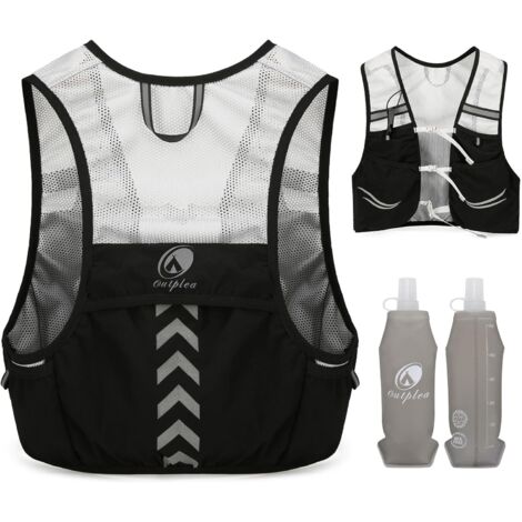 Gilet Hydratation avec 2pcs 500ml Bouteilles d’Eau Douce, Ultra Léger Gilet Trail Running Femme Homme, Réglable Sac Hydratation Running pour Randonnée Course à Pied Sport, Noir, M (1/5)