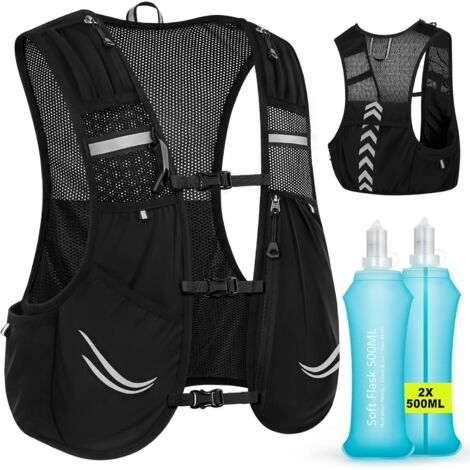 Sac Hydratation Running, Gilet Hydratation Running Femme Homme, Gilet Trail Sac à Dos Léger et Respirant avec 2 Bouteille Souple 500ml pour Course à Pied, Randonnée, Cyclisme, Marathon (1/5)