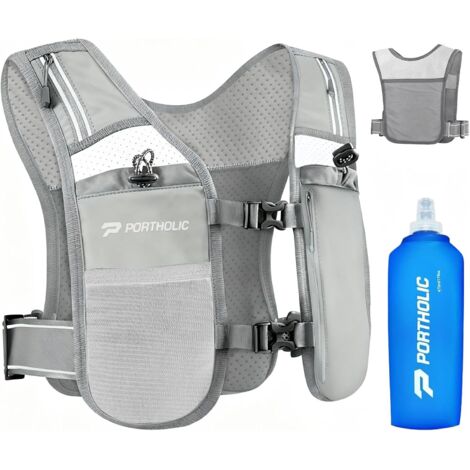 Gilet de Course pour Homme et Femme avec Bouteille d'eau de 500 ML Gilet d'hydratation réglable Réfléchissant Léger 6 Poches Accessoires de Course pour la randonnée et la Course à (1/5)