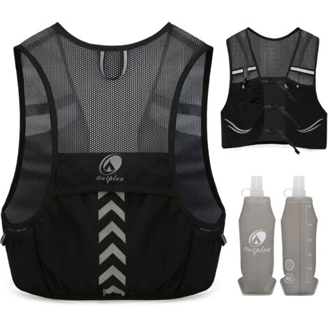 Gilet Hydratation avec 2pcs 500ml Bouteilles d‘Eau Douce, Ultra Léger Gilet Trail Running Femme Homme, Réglable Sac Hydratation Running pour Randonnée Course à Pied Sport, Noir, L (1/5)