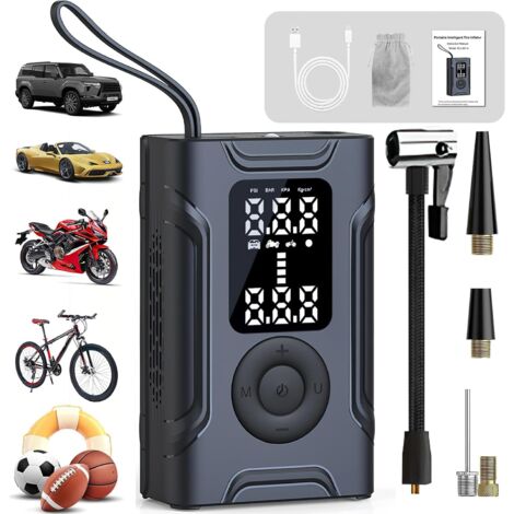 Gonfleur Pneus Voiture Sans Fil Compresseur à Air Portatif 150 PSI, Pompe a Velo avec Type-C USB Charge LED, Arrêt Automatique 5 Modes Voiture Moto Velo Ballon Customisé (1/5)