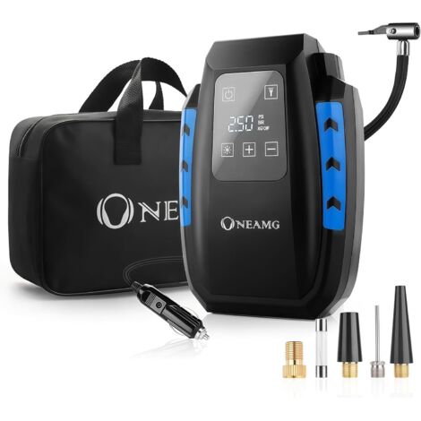 Compresseur à Air Portatif 12V, Gonfleur Pneus Voiture 120W, Electrique Compresseur Air avec Affichage Digital et Lumière LED, 3M Câble pour Voiture Vélo (Bleu) (1/5)