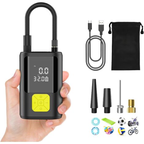 6000mAh Mini Pompe à Air Électrique,Compresseur à Air Portatif Gonfleur Pneus sans Fil 150PSI avec écran LCD Numérique,Pompe à air Rechargeable pour Voiture, Vélo, Moto, Scoote, Balle (Noir1) (1/5)