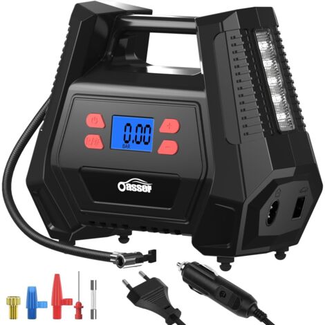 Compresseur Voiture Compresseur à Air Portatif 12v 220V Gonfleur Pneus Voiture AC/DC Double Alimentation Maison ou Allume-Cigare 150PSI pour Voitures Motos Vélos Balles (1/5)