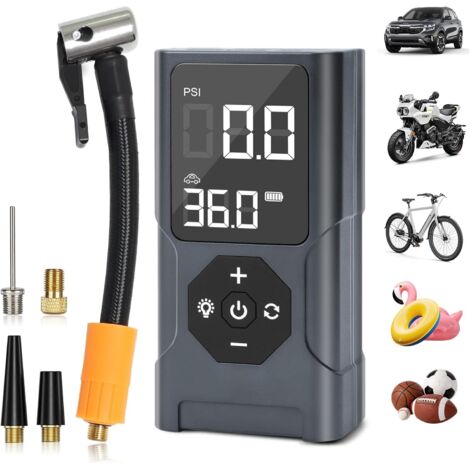 Compresseur À Air Portatif, gonfleur pneus voiture, Pompe À Velo , Gonfleur Pneu Sans Fil avec Batterie 3600mAh & 12V DC, LED et Arrêt Automatique Pour Voiture Vél Basket-bal (1/5)