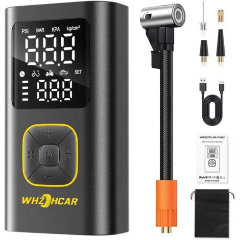 Compresseur à Air Portatif 150 PSI Gonfleur Pneus Voiture sans Fil avec Protection Contre Lumière LED PowerBank, Pneu pour Voiture Moto Vélo Balle (1/5)