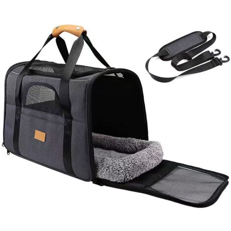 Sac Transport Chat Chien, Caisse de Transport Chat Respirant et Pliable Cage Transport Chat avec Matelas en Peluche Amovible (Accepté au Maximum 15lbs/7kg,44 31 34cm) (1/4)