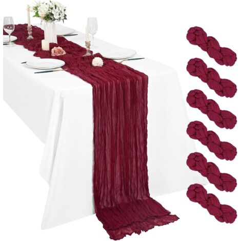 Lot de 6 Chemins de Table en étamine Chemin de Table Bohème en Gaze de 90 x 400 cm, Chemin de Table Rustique et Romantique pour fête de Mariage Thanksgiving décoration de Noël (1/5)