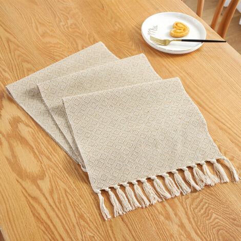 Chemin de Table en Coton et Lin avec Pompons Faits à la Main,Collection de Table, décorations de Table pour Pique-Nique, fête,Cuisine, Mariage (1/5)