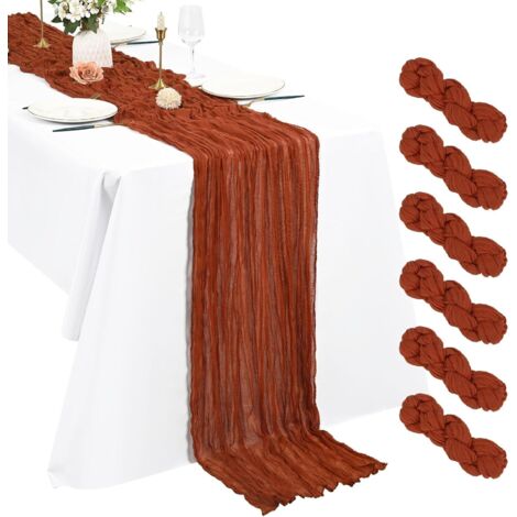 Lot de 6 Chemins de Table en étamine Chemin de Table Bohème en Gaze de 90 x 300 cm, Chemin de Table Rustique et Romantique pour fête de Mariage Thanksgiving décoration de Noël (1/5)