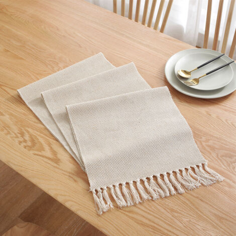 Chemin de Table en Coton et Lin avec Pompons Faits à la Main,Collection de Table, décorations de Table pour Pique-Nique, fête,Cuisine, Mariage (1/5)
