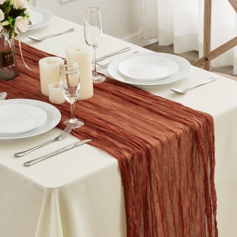Lot de 1Chemins de Table en étamine Chemin de Table Bohème en Gaze de 90 x 300 cm, Chemin de Table Rustique et Romantique pour fête de Mariage Thanksgiving décoration de Noël (1/5)