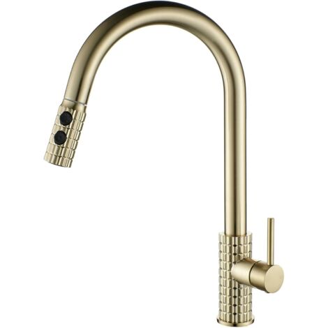 Robinet de cuisine doré haute pression avec douchette extractible extensible à 360° (1/5)