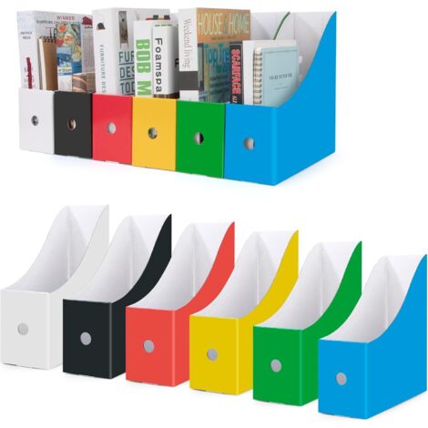 Porte Revue en Papier Kraft 6 Pièces, Boîte à Revues Fichier Organiseur avec Étiquettes pour Maison Bureau École Dossier Papeterie (Multicolore) (1/5)